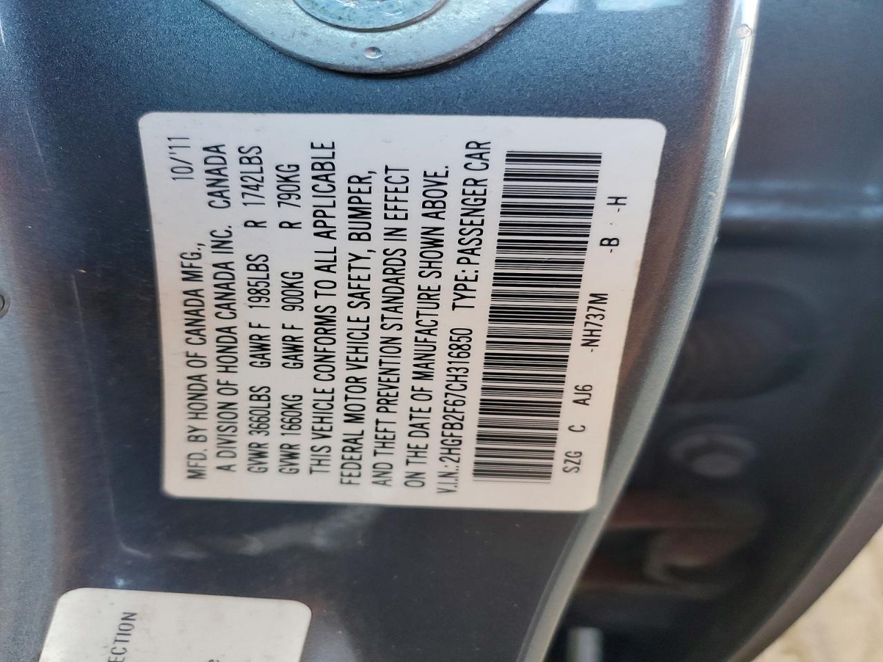 2012 HONDA CIVIC HF photo 12