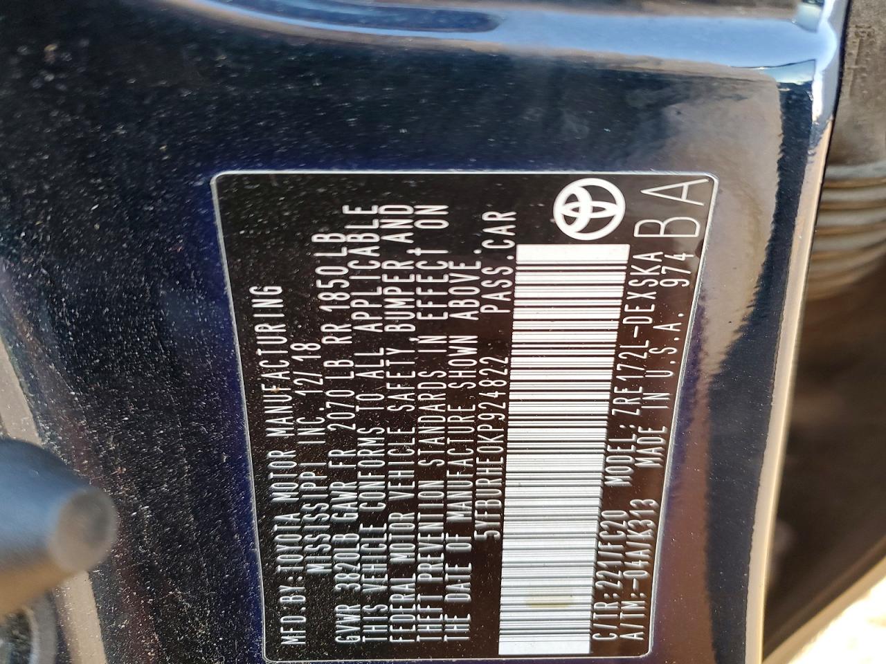 2019 TOYOTA COROLLA L photo 12