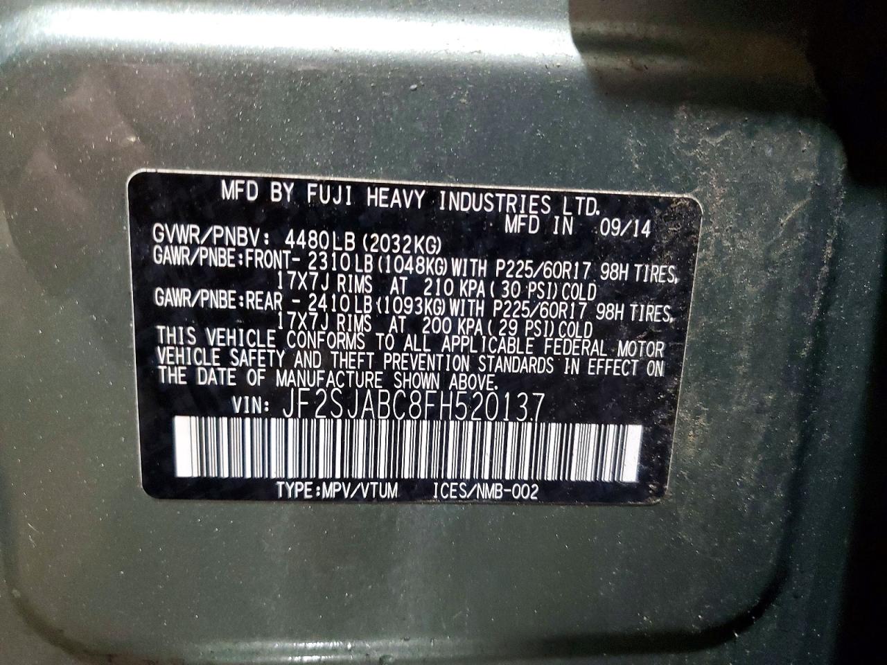 2015 SUBARU FORESTER 2.5I photo 12