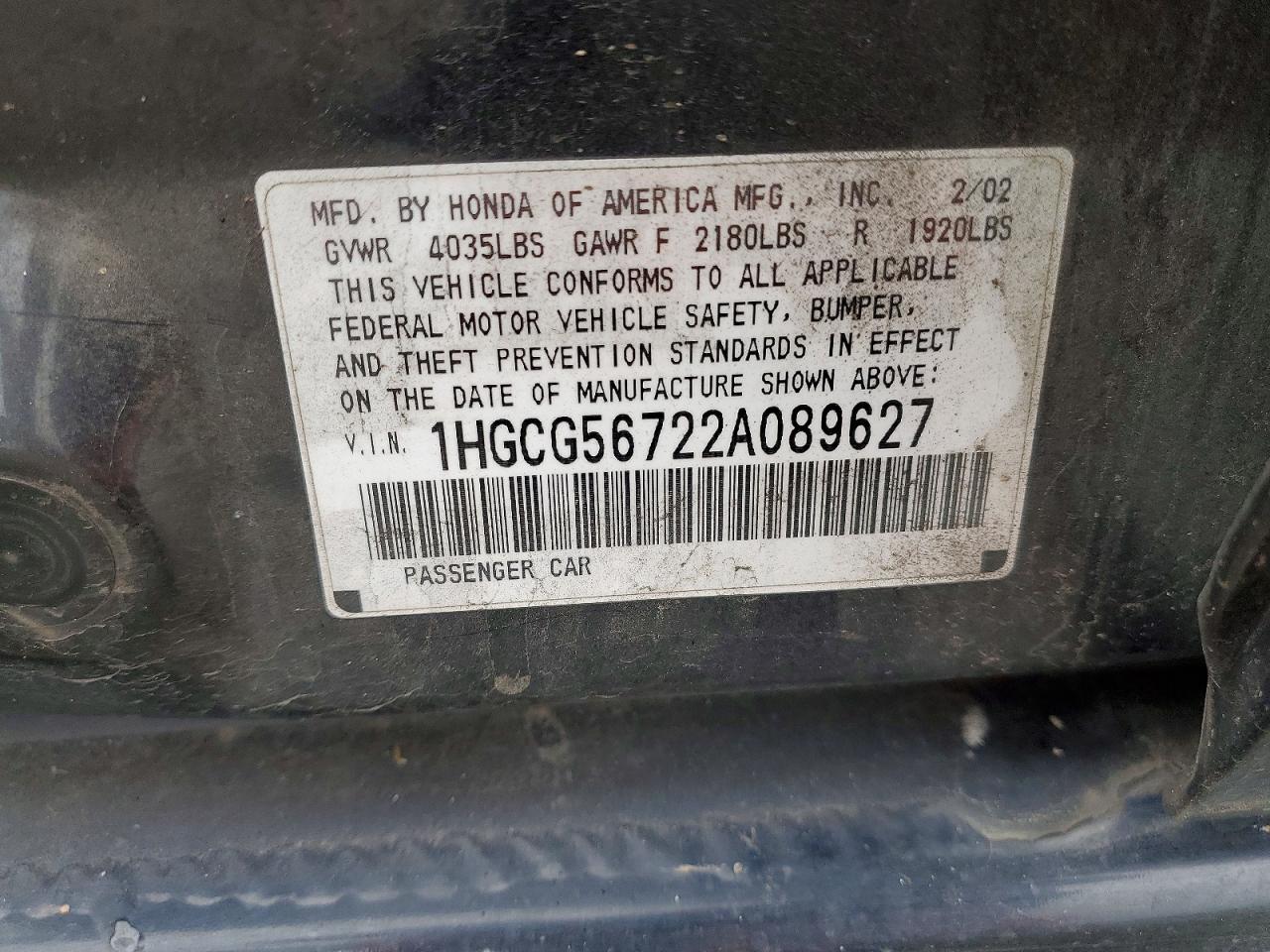 2002 HONDA ACCORD SE photo 12