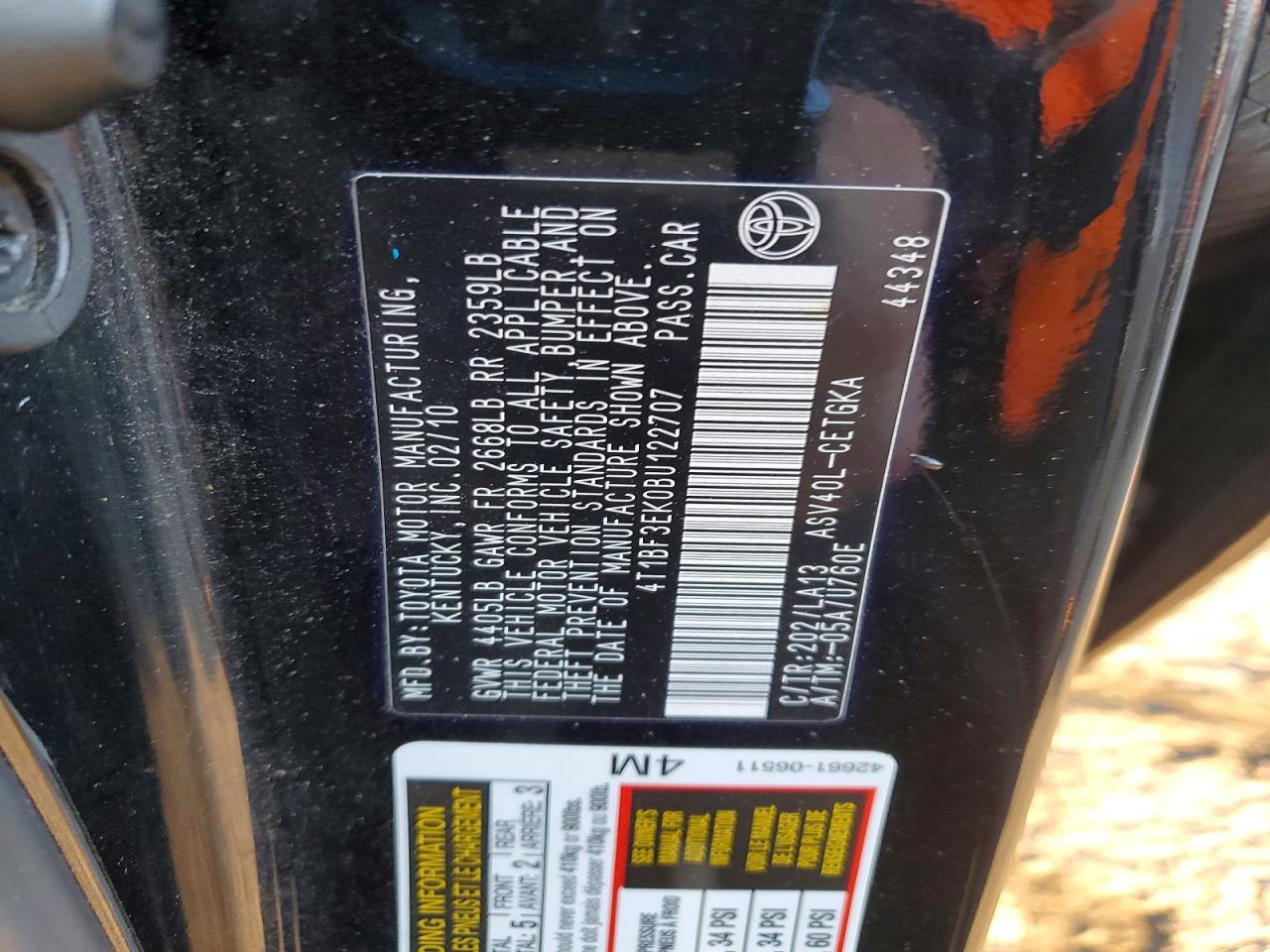 2011 TOYOTA CAMRY BASE photo 13
