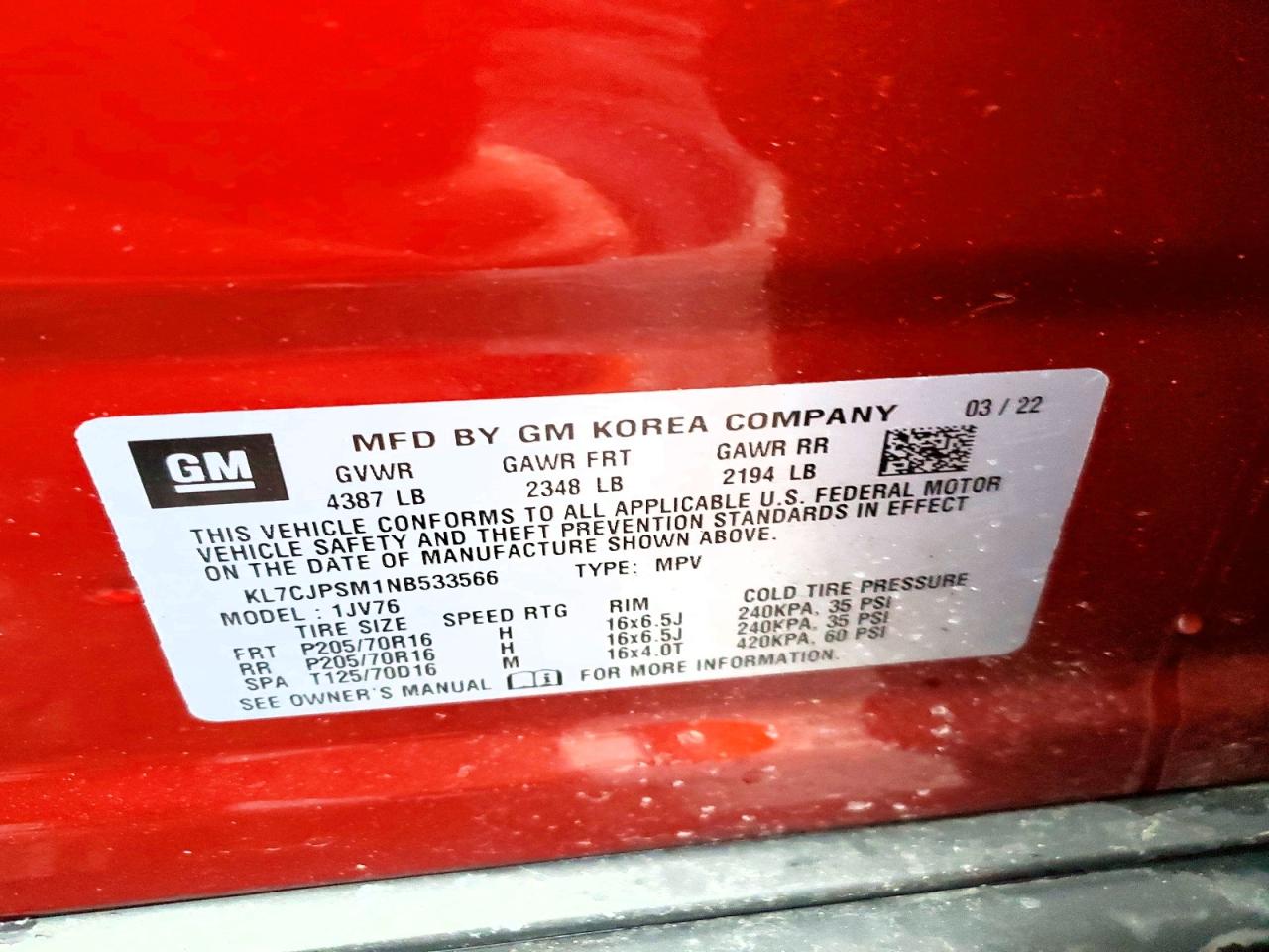 2022 CHEVROLET TRAX 1LT photo 13