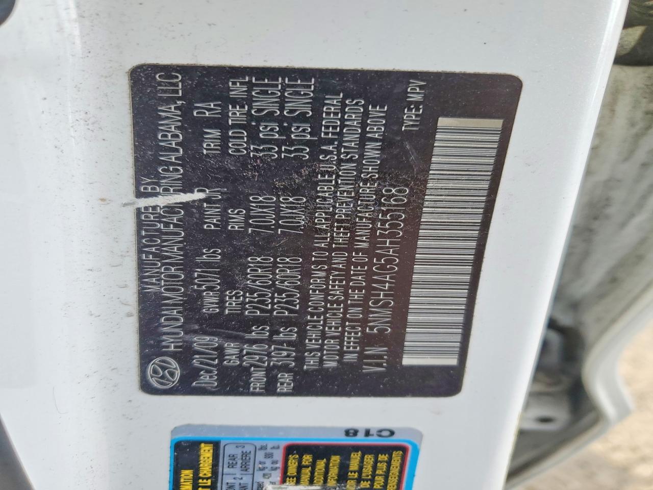 2010 HYUNDAI SANTA FE SE photo 13