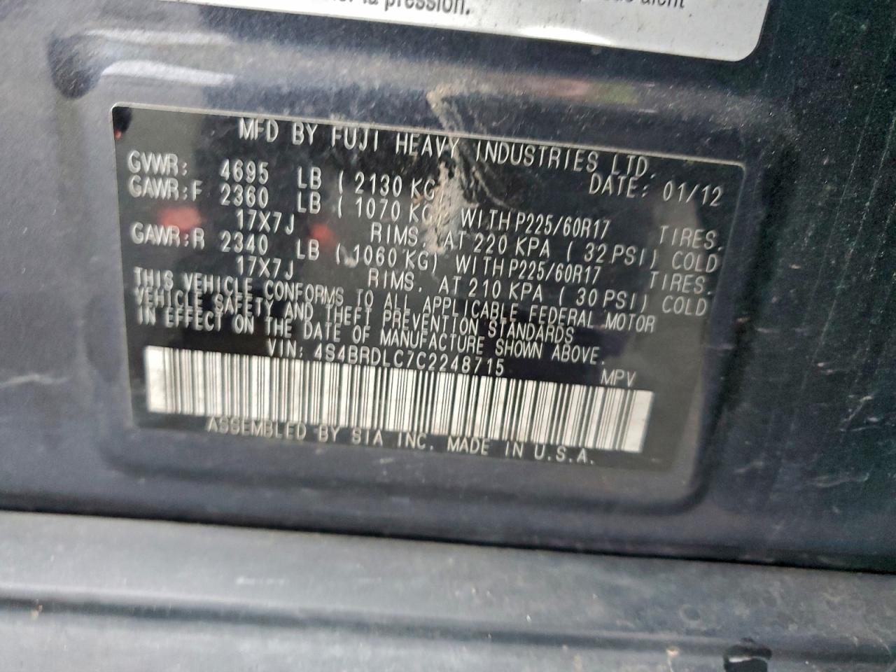 2012 SUBARU OUTBACK 3.6R LIMITED photo 14