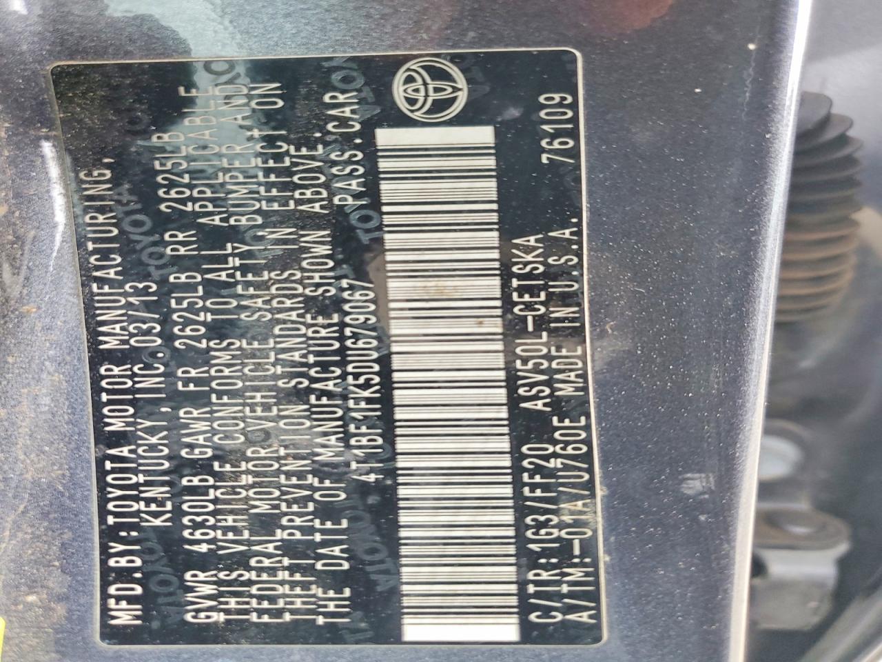2013 TOYOTA CAMRY L photo 12