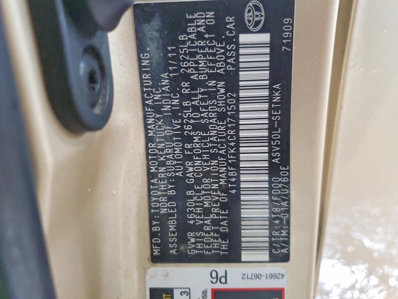 2012 TOYOTA CAMRY BASE photo 12