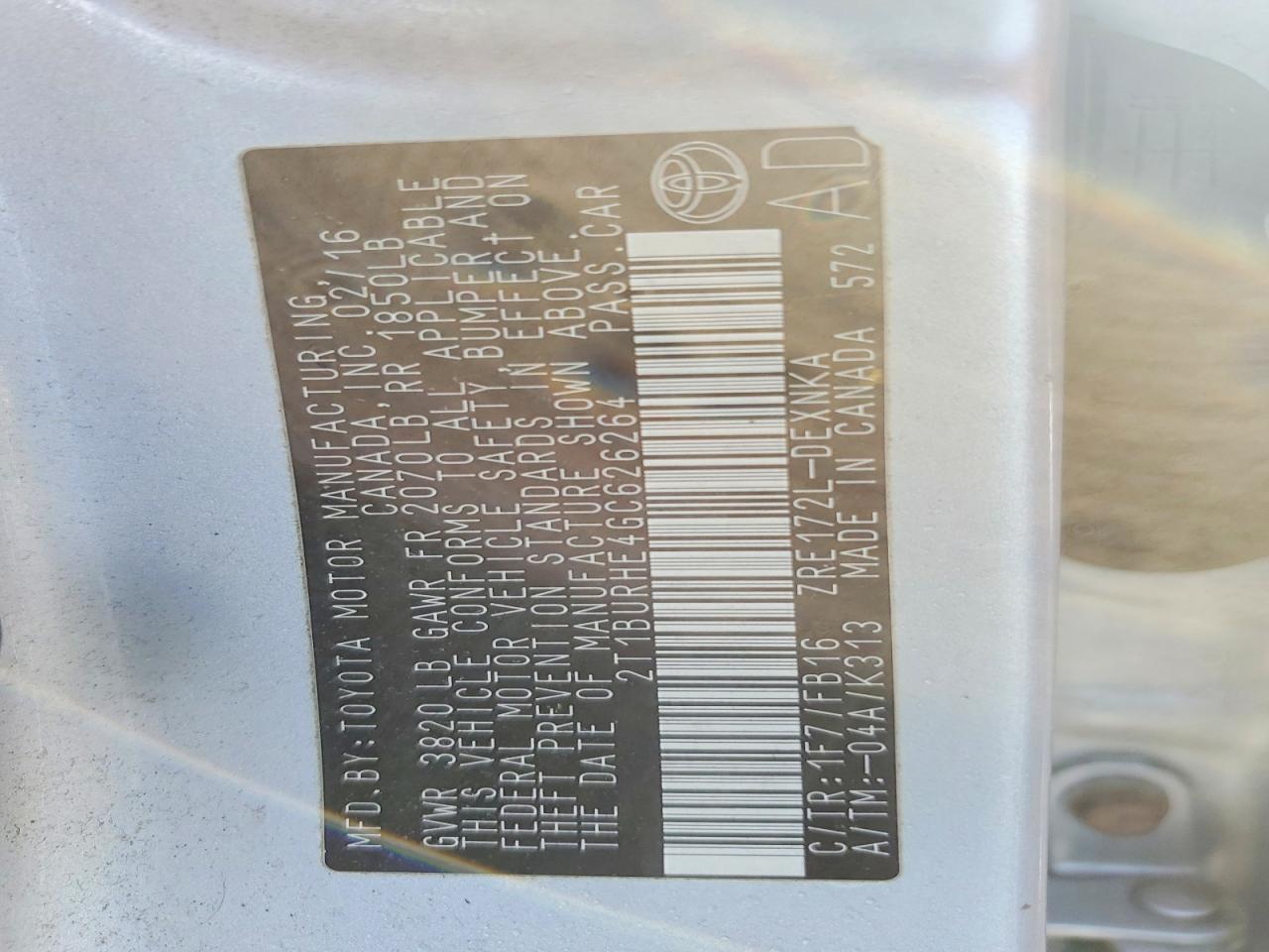 2016 TOYOTA COROLLA L photo 12