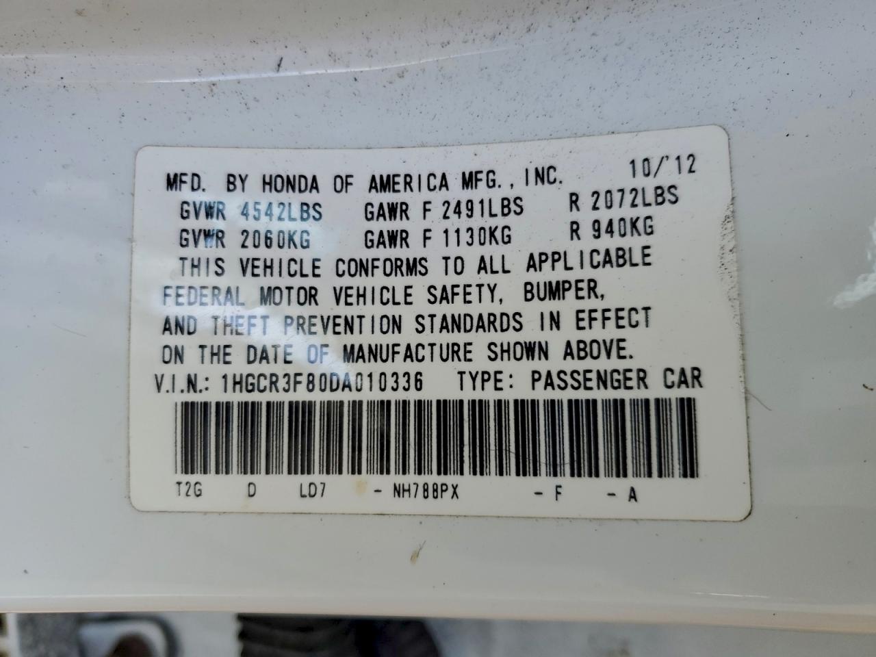 2013 HONDA ACCORD EXL photo 12