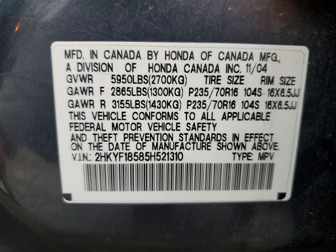 2005 HONDA PILOT EXL photo 13