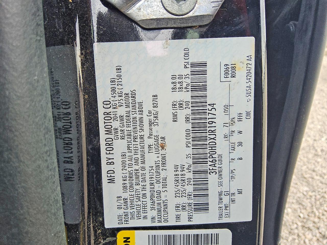 2018 FORD FUSION SE photo 12