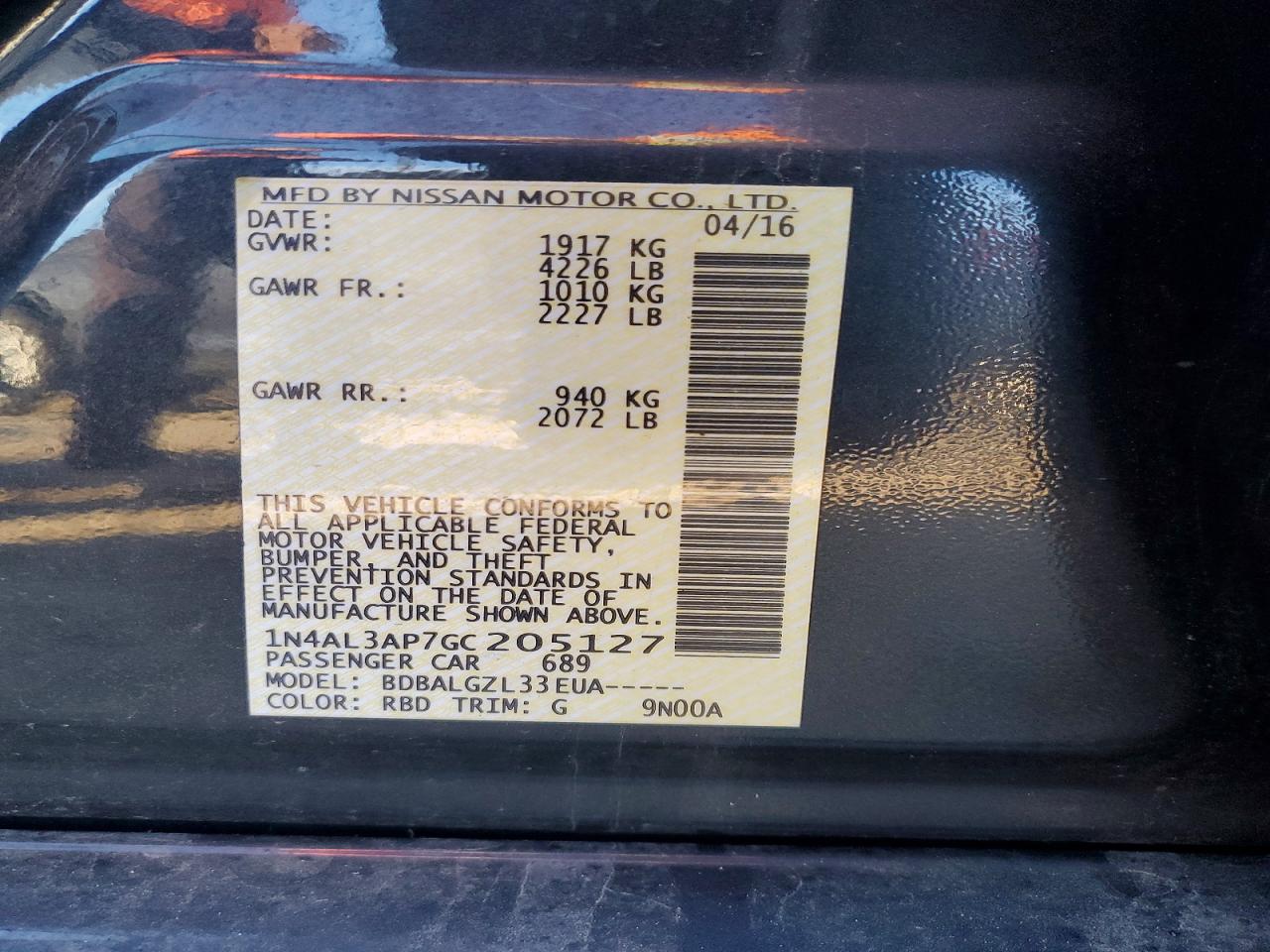 2016 NISSAN ALTIMA 2.5 photo 12