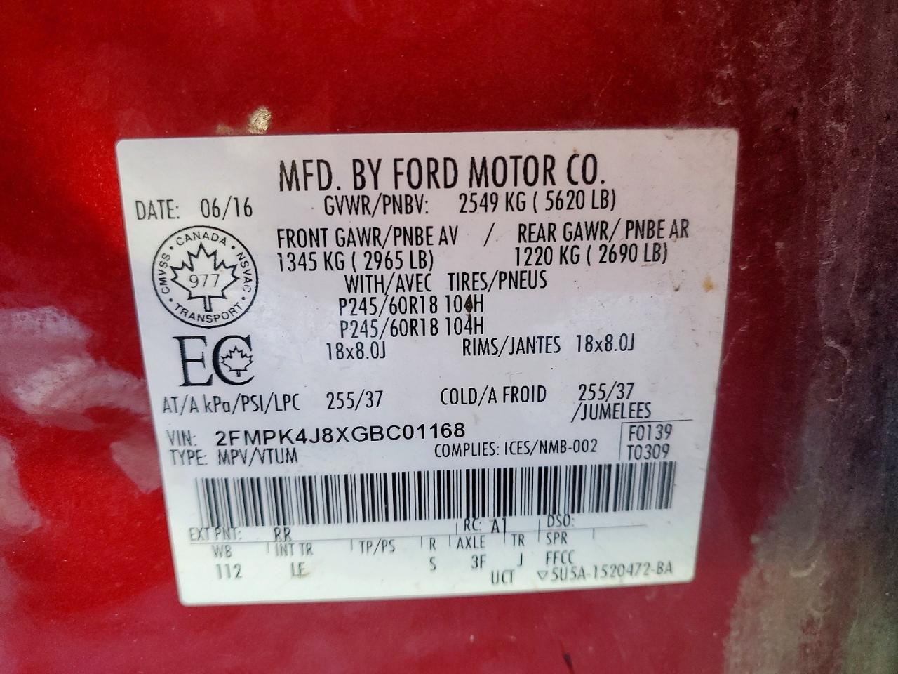 2016 FORD EDGE SEL photo 12
