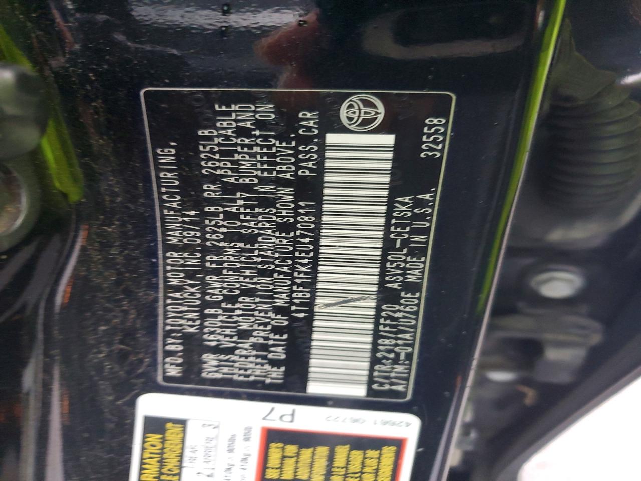 2014 TOYOTA CAMRY L photo 12