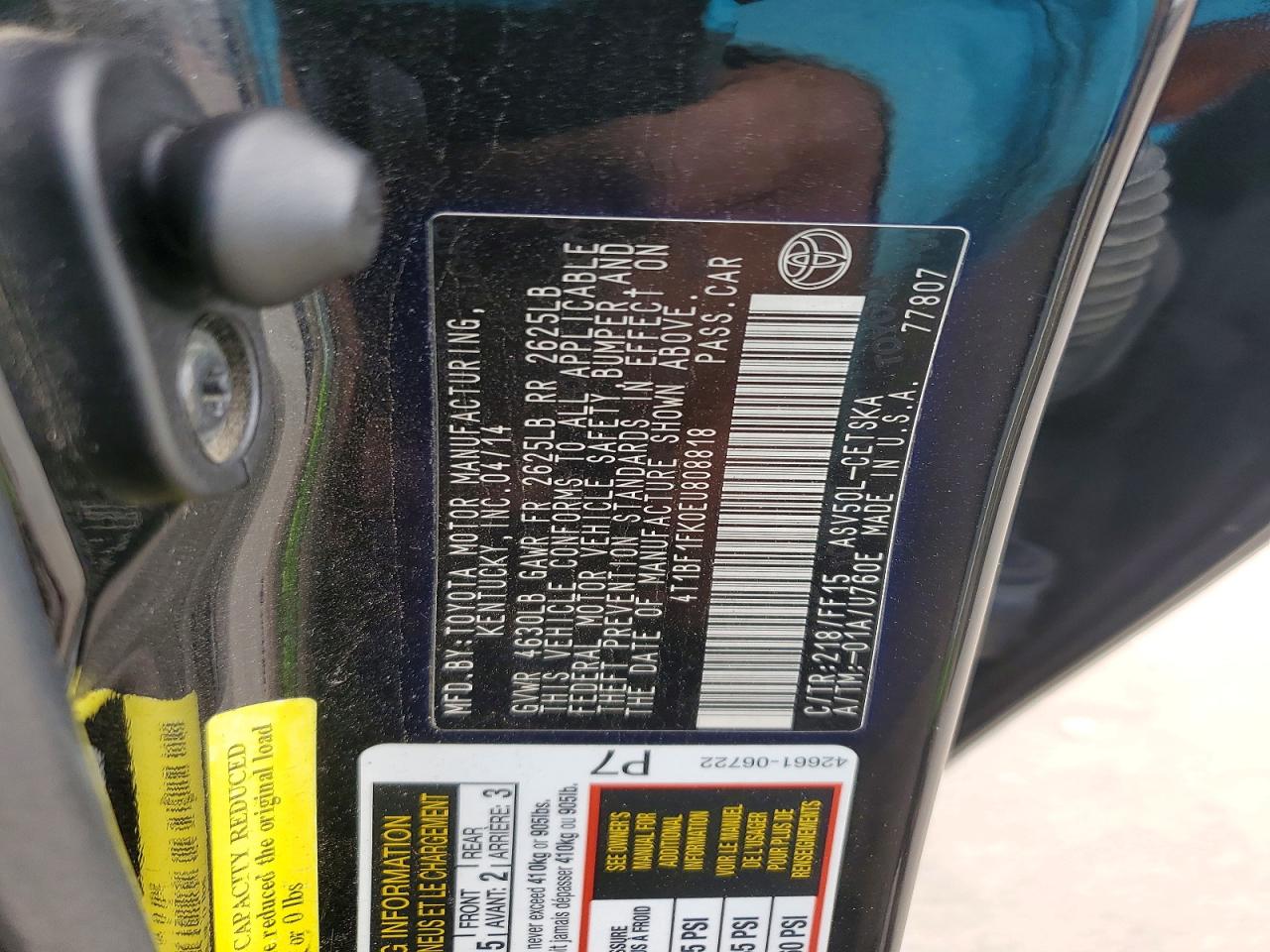 2014 TOYOTA CAMRY L photo 12