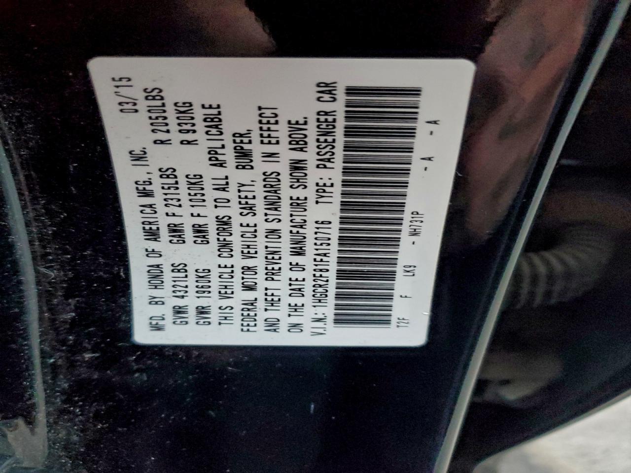 2015 HONDA ACCORD EXL photo 12