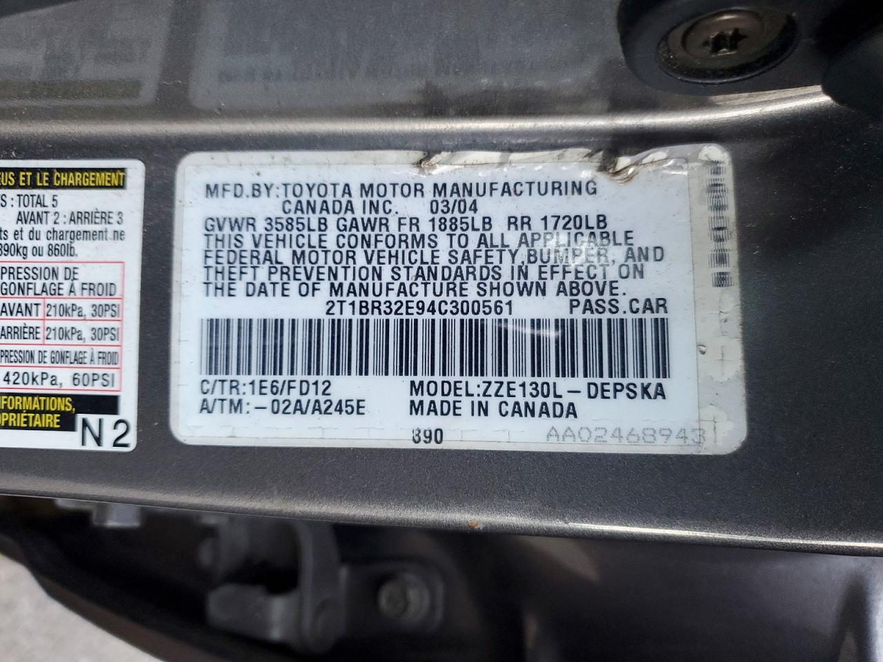 2004 TOYOTA COROLLA CE photo 12