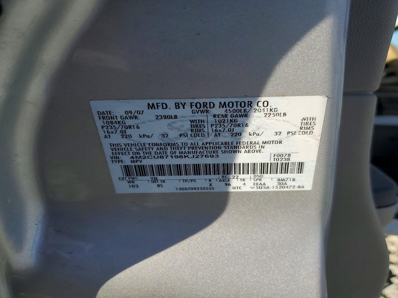 2008 MERCURY MARINER PREMIER photo 12