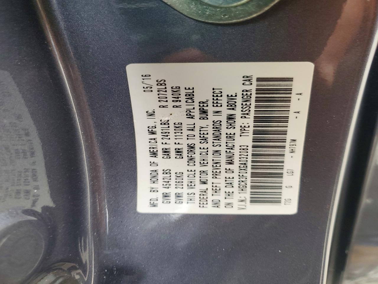 2016 HONDA ACCORD EXL photo 13