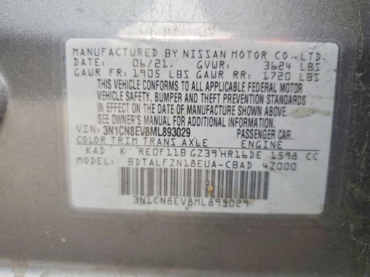 2021 NISSAN VERSA SV photo 12