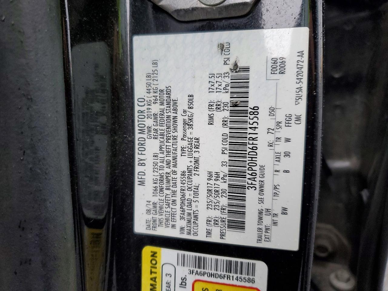 2015 FORD FUSION SE photo 12