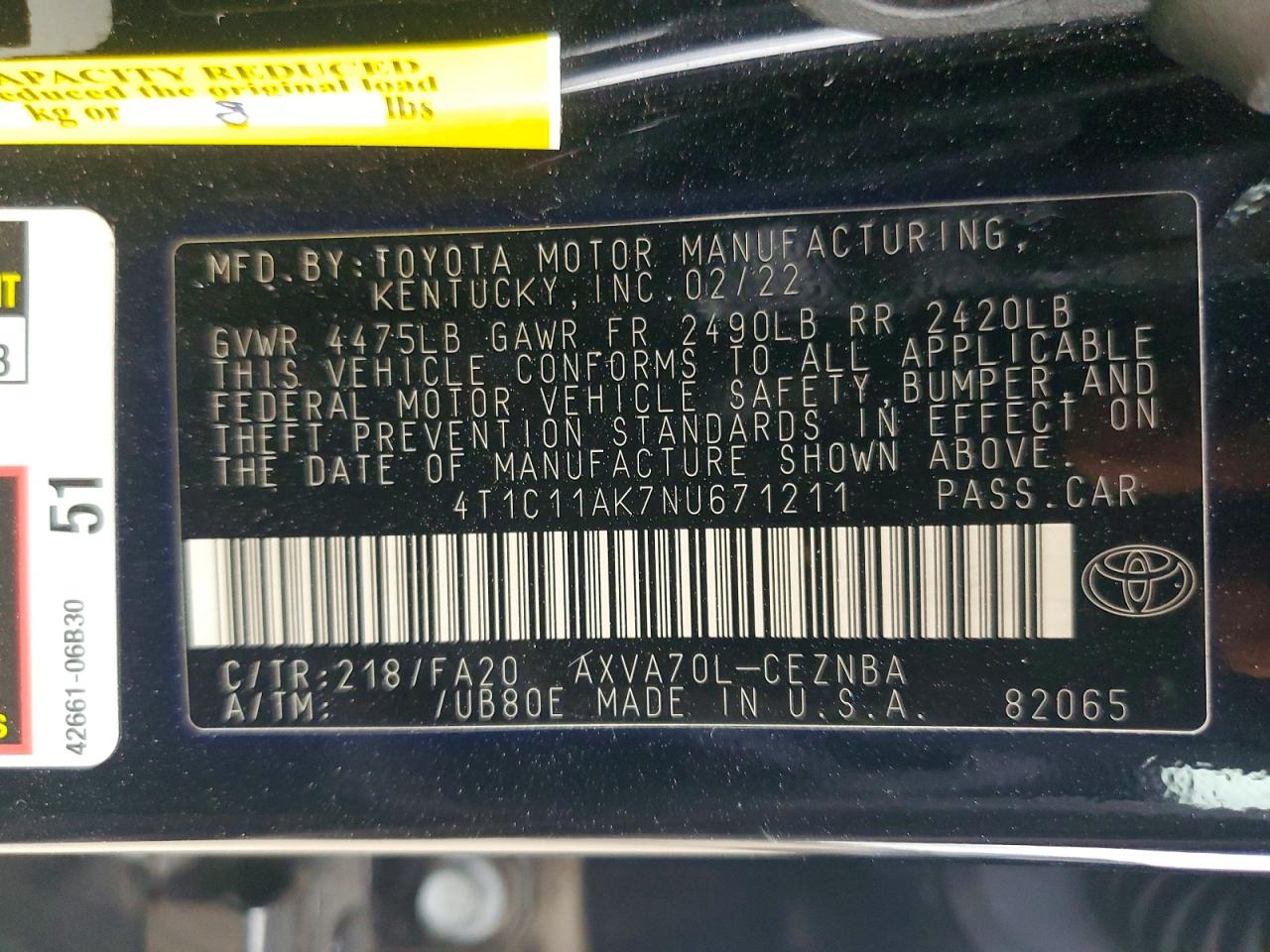 2022 TOYOTA CAMRY LE photo 12