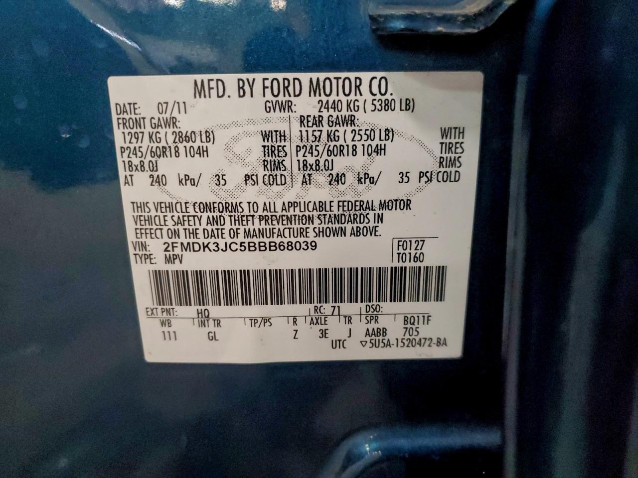 2011 FORD EDGE SEL photo 14