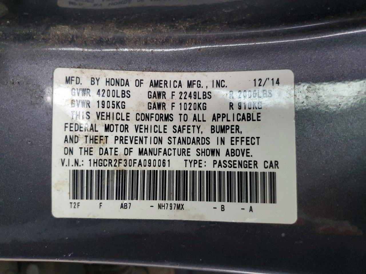 2015 HONDA ACCORD photo 34