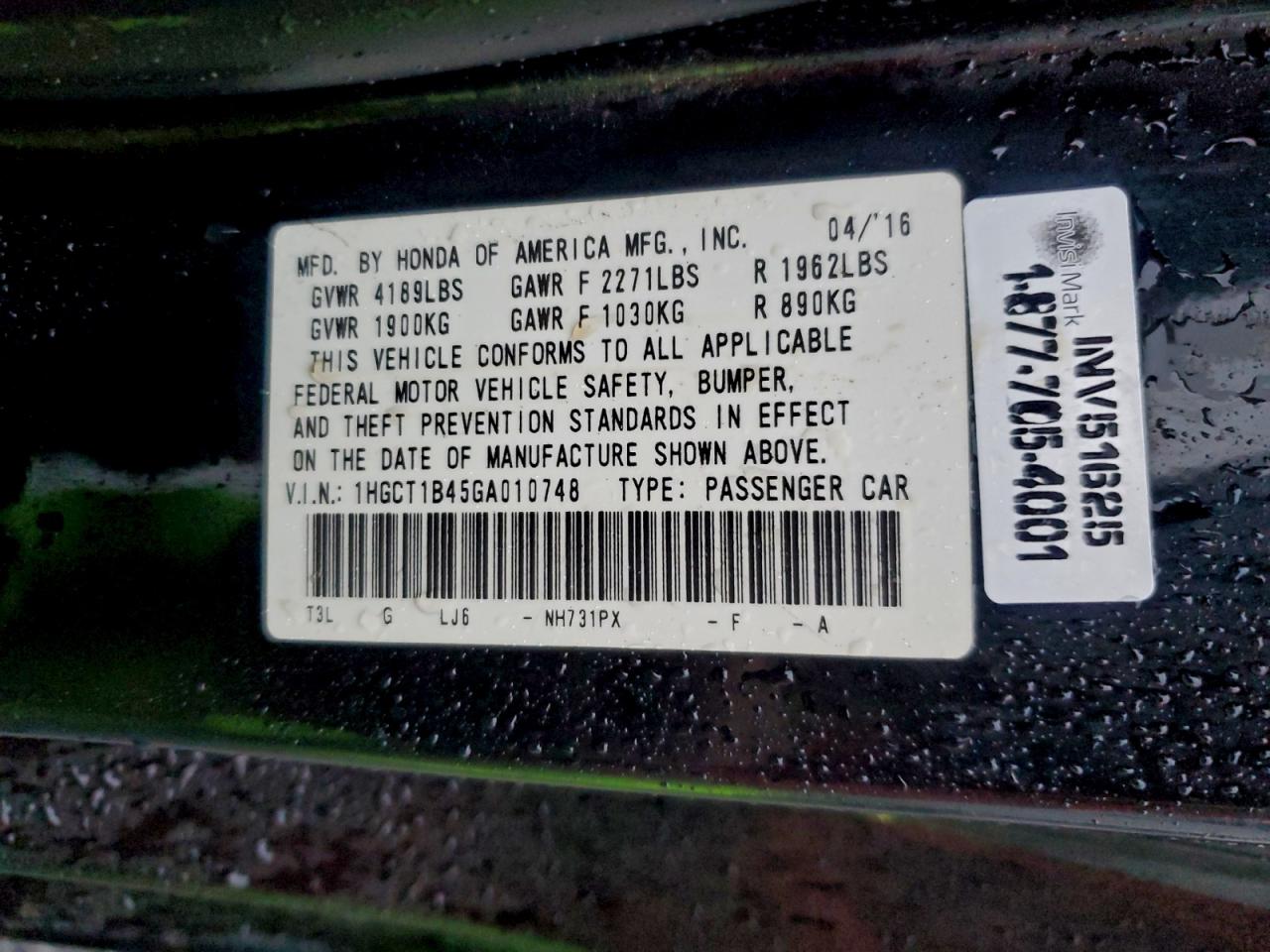 2016 HONDA ACCORD LX-S photo 12