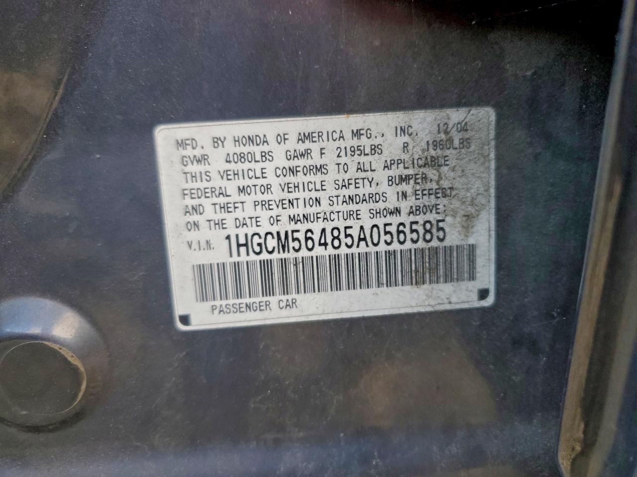 2005 HONDA ACCORD LX photo 12