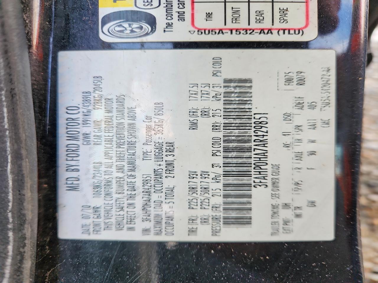 2010 FORD FUSION SE photo 12