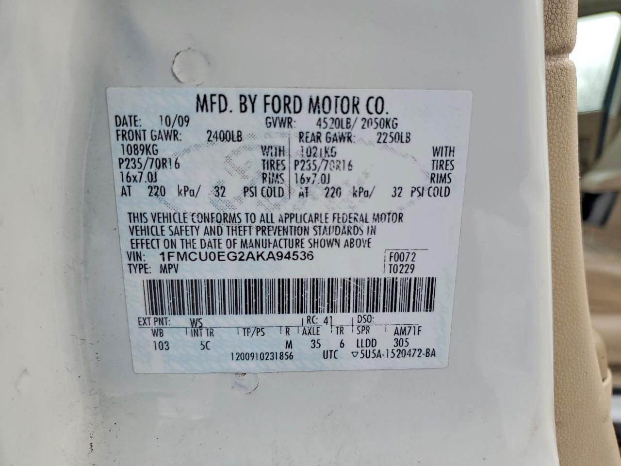 2010 FORD ESCAPE LIMITED photo 12