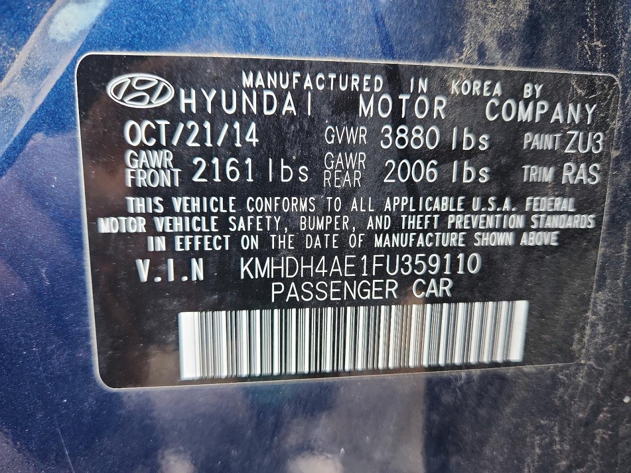 2015 HYUNDAI ELANTRA SE photo 12