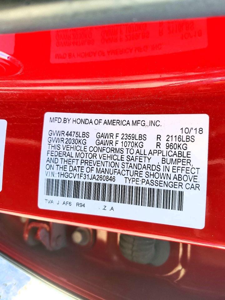 2018 HONDA ACCORD SPORT photo 12