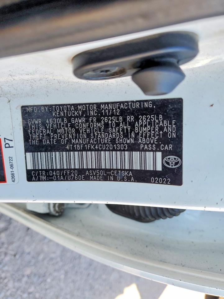 2012 TOYOTA CAMRY BASE photo 12