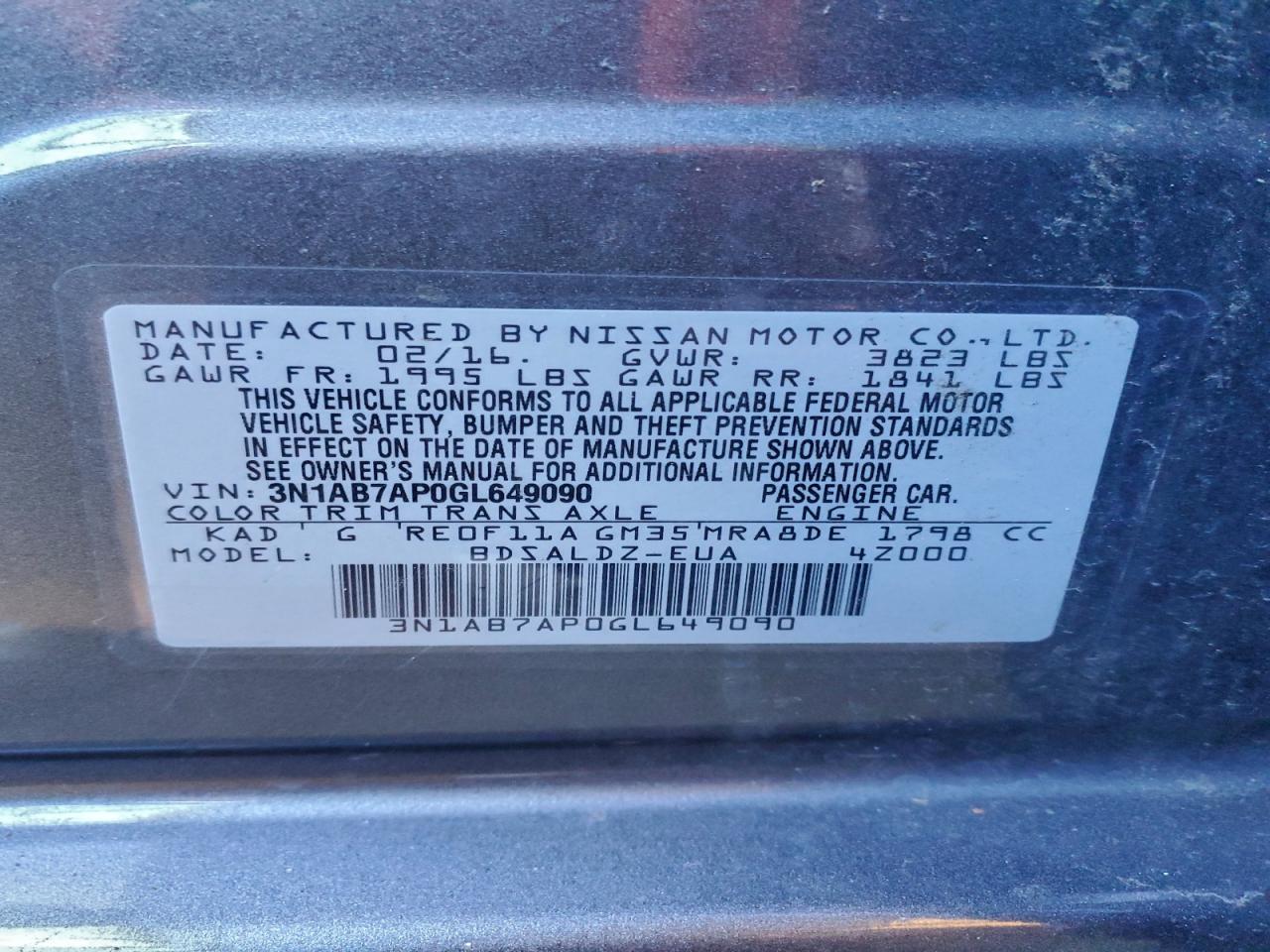 2016 NISSAN SENTRA S photo 12