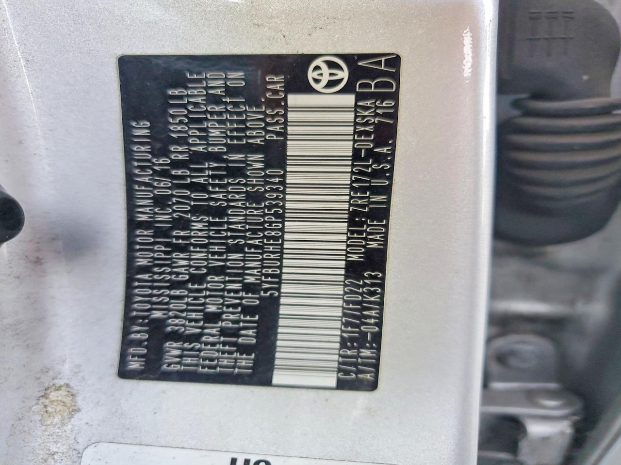 2016 TOYOTA COROLLA L photo 12
