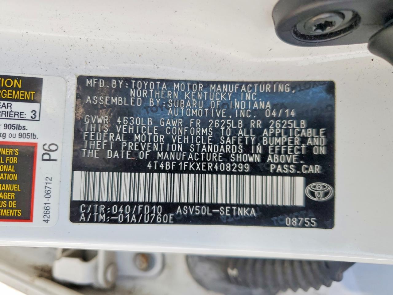 2014 TOYOTA CAMRY L photo 13