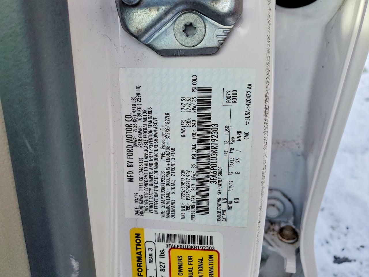 2019 FORD FUSION SE photo 12
