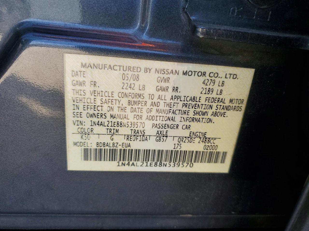 2008 NISSAN ALTIMA 2.5 photo 12