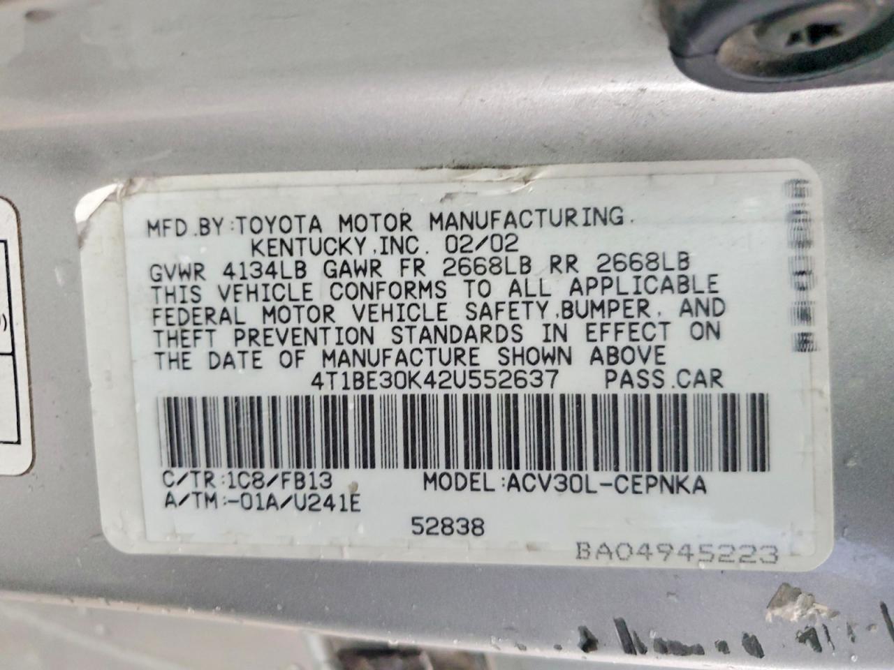 2002 TOYOTA CAMRY LE photo 13