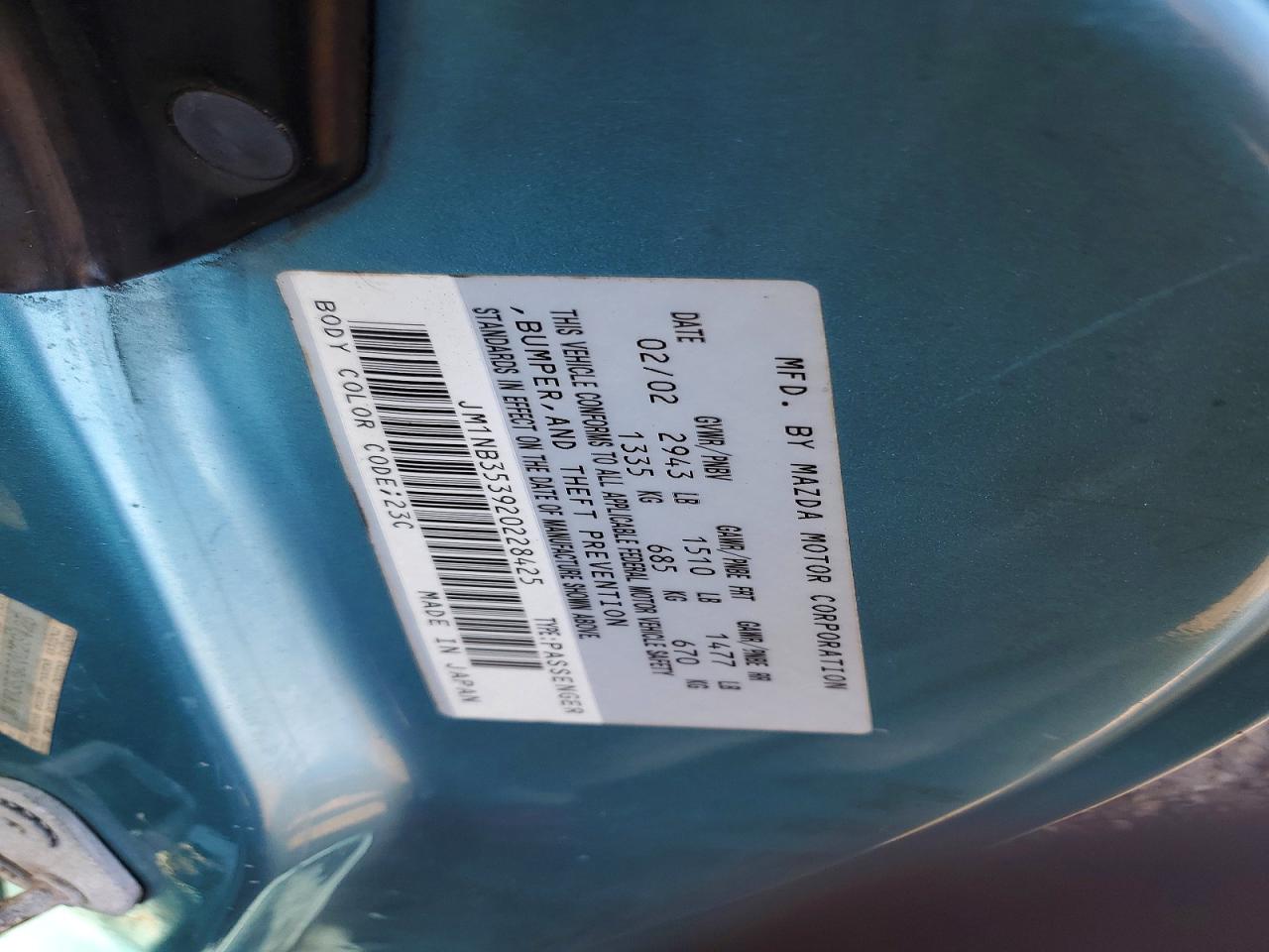2002 MAZDA MX-5 MIATA BASE photo 13
