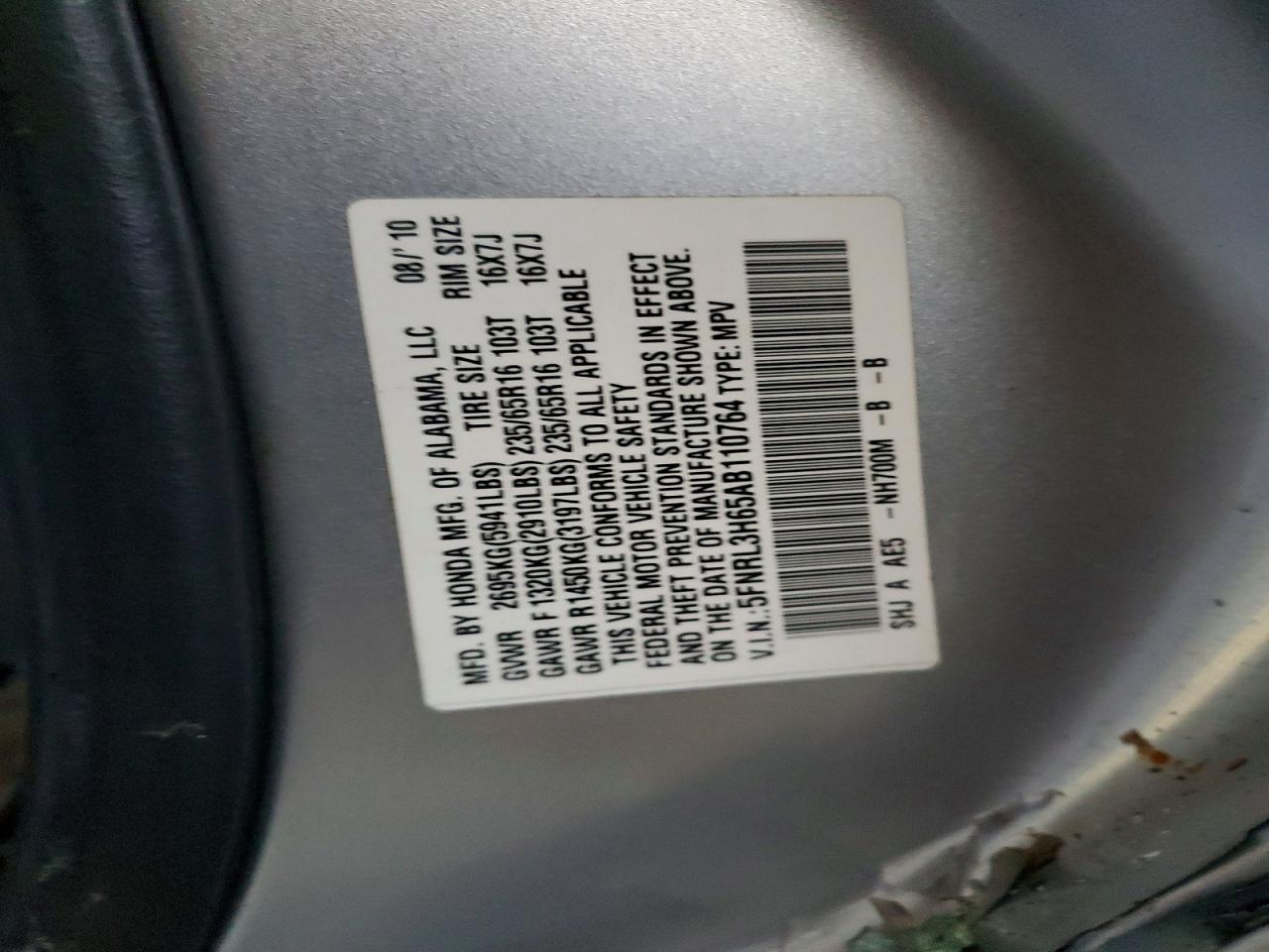 2010 HONDA ODYSSEY EXL photo 14