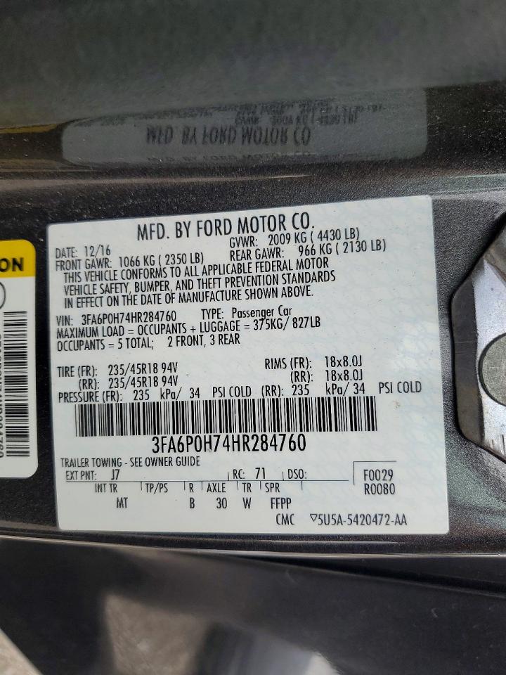 2017 FORD FUSION SE photo 12