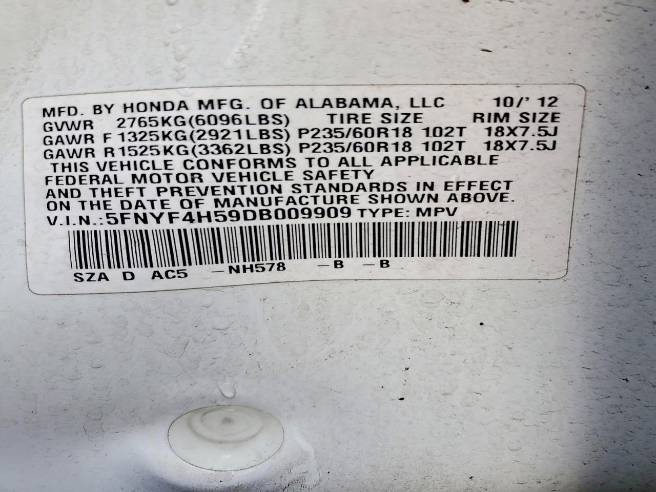 2013 HONDA PILOT EXL photo 14