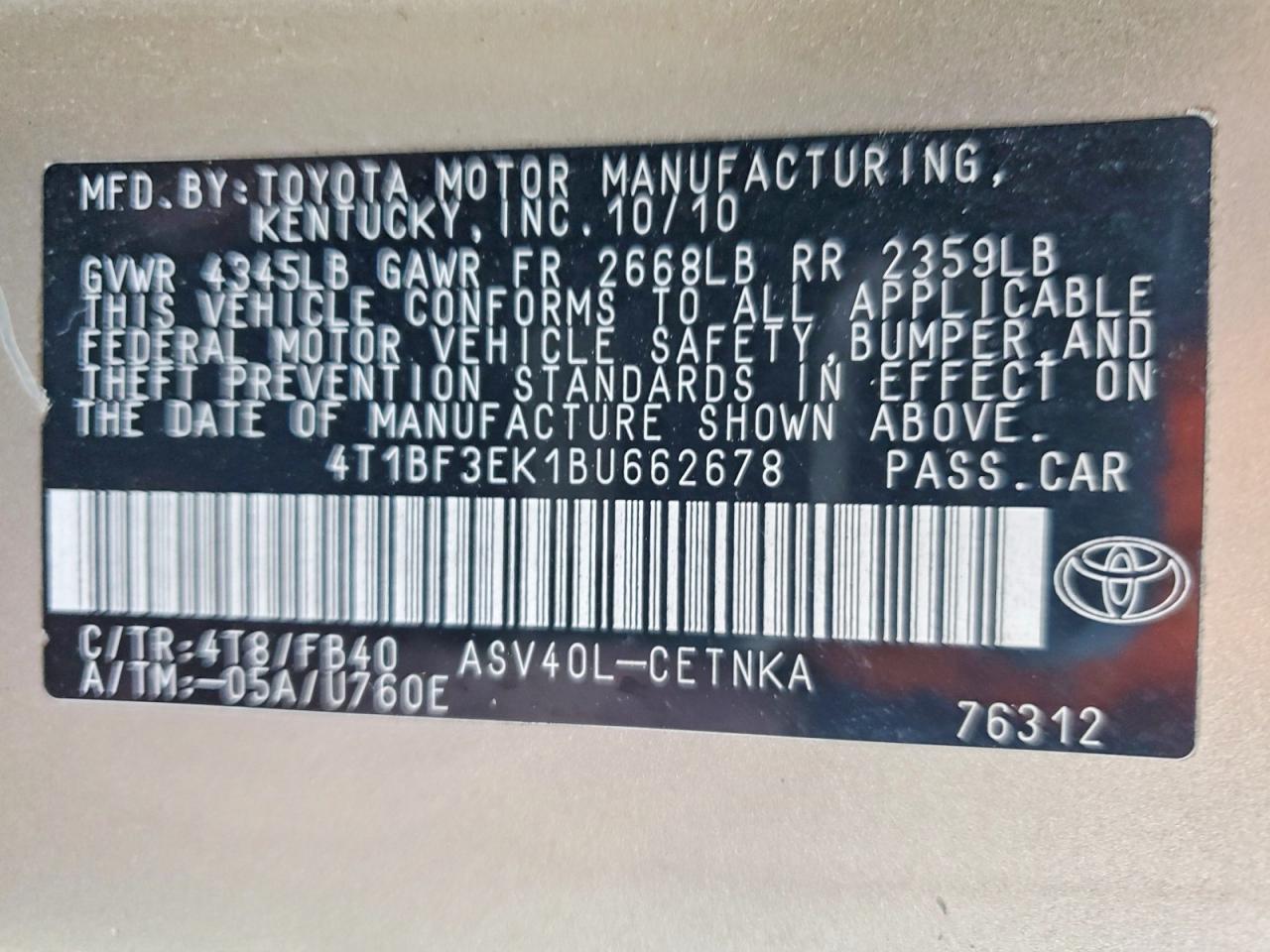 2011 TOYOTA CAMRY BASE photo 25