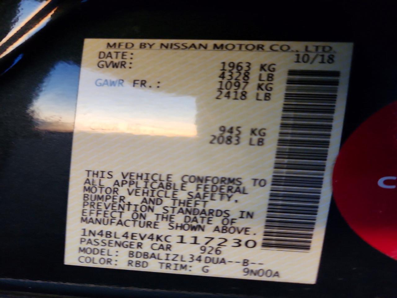 2019 NISSAN ALTIMA SL photo 12