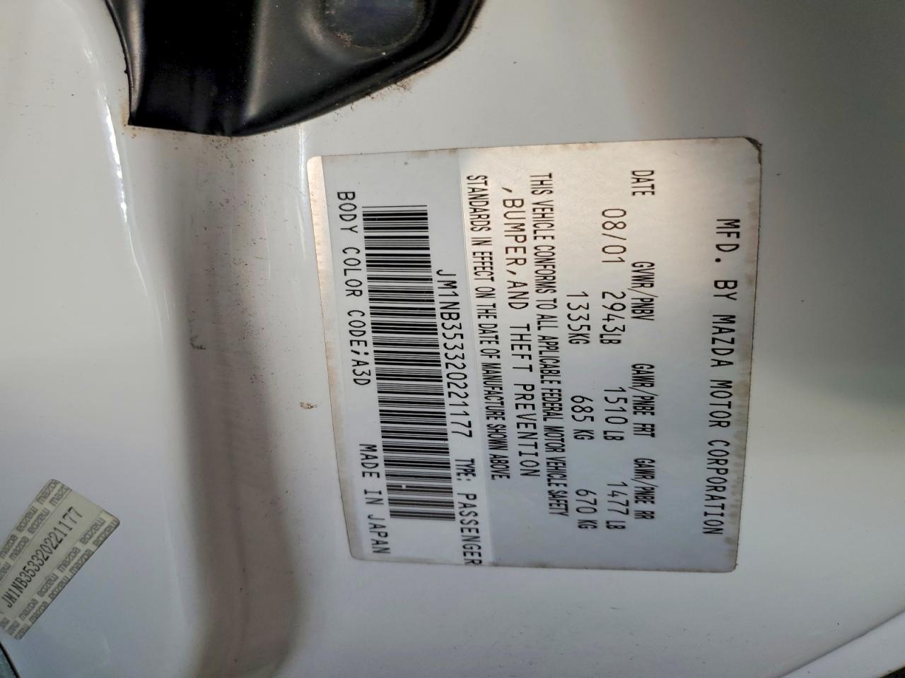 2002 MAZDA MX-5 MIATA BASE photo 12