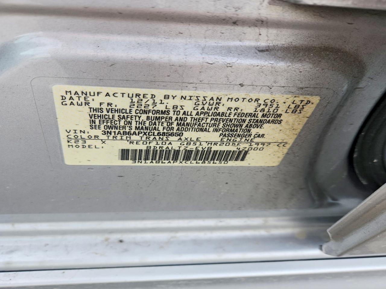 2012 NISSAN SENTRA 2.0 photo 12