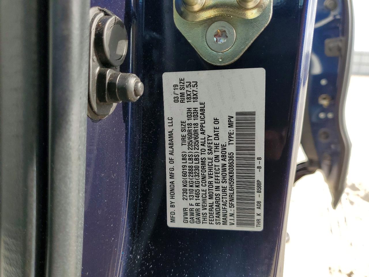 2019 HONDA ODYSSEY EX photo 13