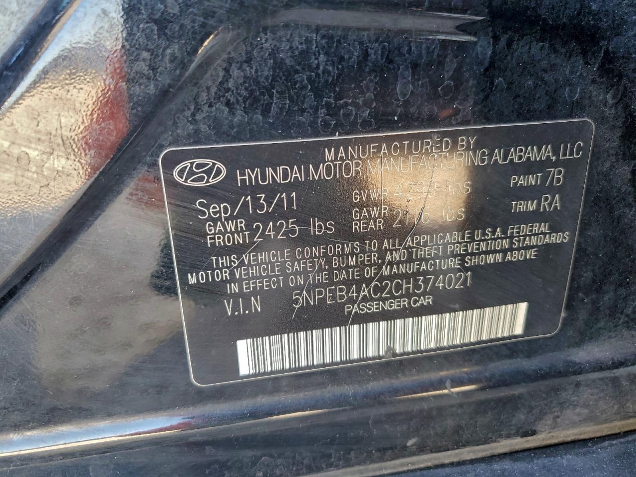 2012 HYUNDAI SONATA GLS photo 13